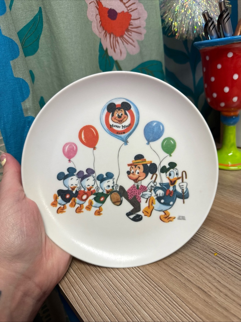 Vintage Mickey Mouse Club Walt Disney Productions 6.5” Childs Melamine Plate